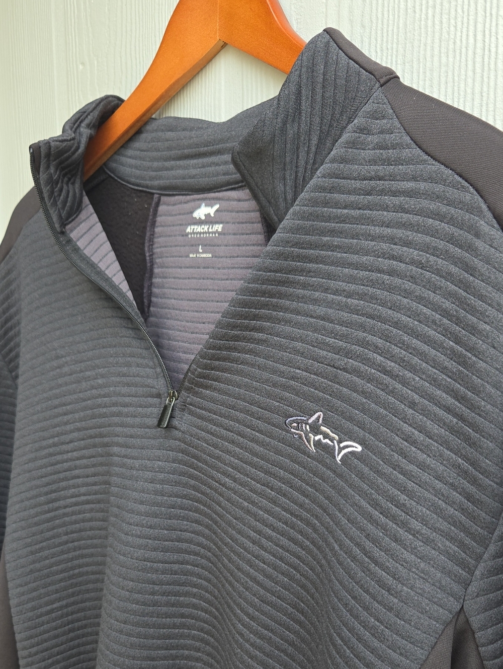 Attack Life by Greg Norman Men's Dark Gray Ribbed Quarter-Zip Sweater (Large)